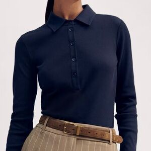 ME+EM Dark Blue Button Down Front Ribbed Polo